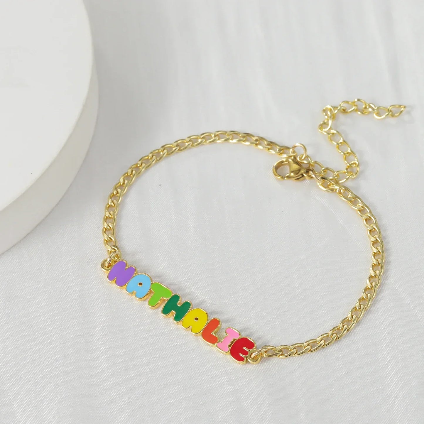 Custom Rainbow Enamel Name Bracelets Kids Cuban Chain Stainless Steel Bracelet Christmas Gifts for Daughter