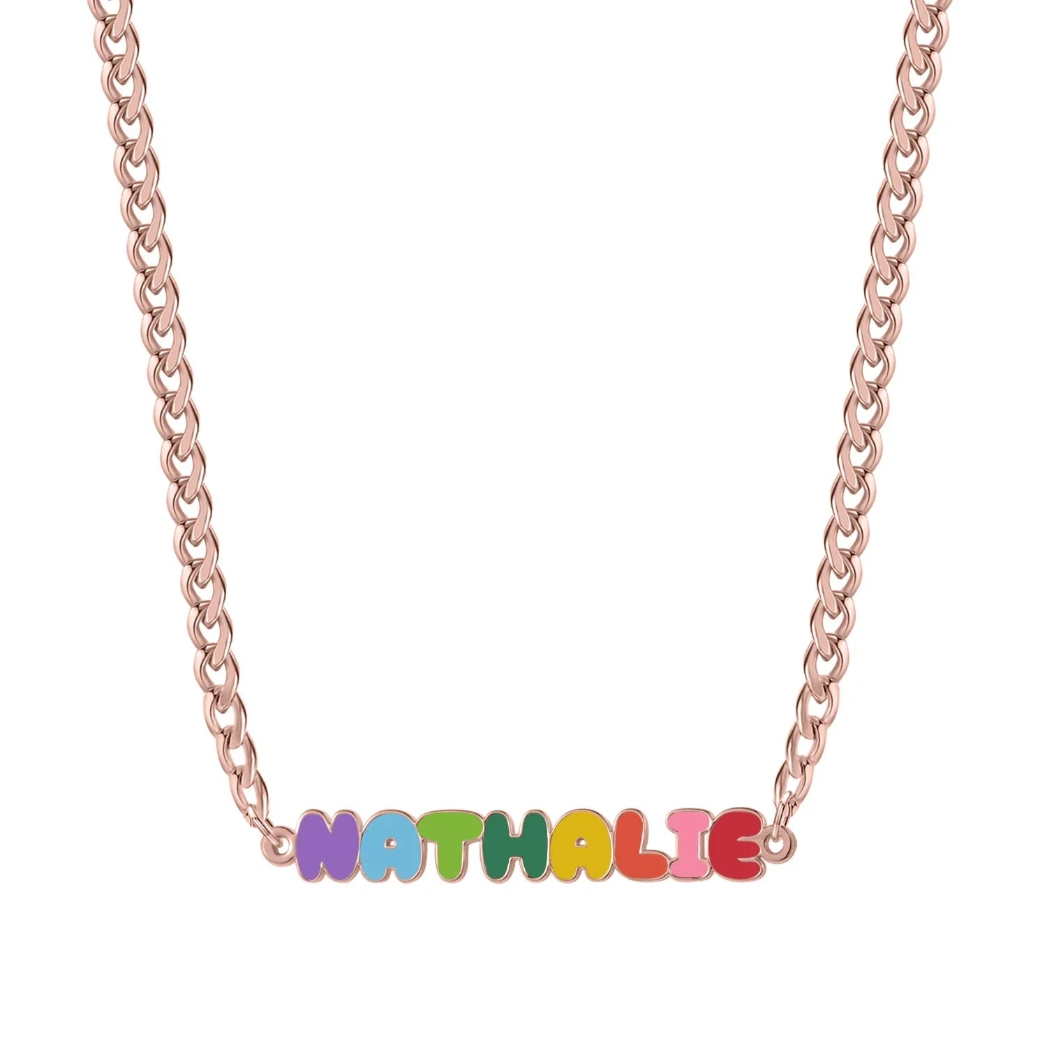 Custom Rainbow Enamel Name Necklace Kids Cuban Chain Necklaces Stainless Steel Bracelet Christmas Gifts for Daughter