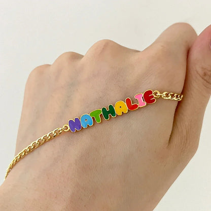 Custom Rainbow Enamel Name Necklace Kids Cuban Chain Necklaces Stainless Steel Bracelet Christmas Gifts for Daughter