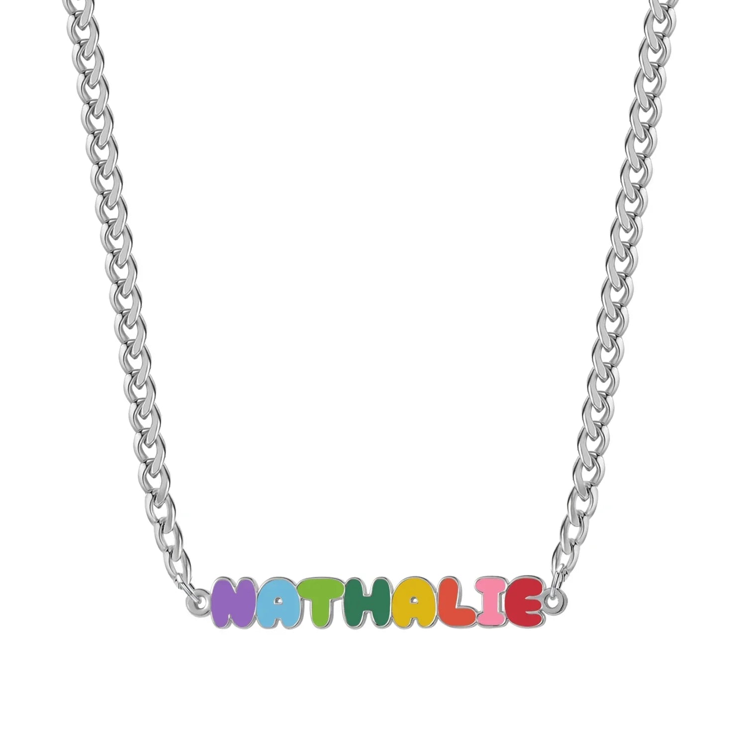 Custom Rainbow Enamel Name Necklace Kids Cuban Chain Necklaces Stainless Steel Bracelet Christmas Gifts for Daughter