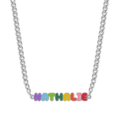 Custom Rainbow Enamel Name Necklace Kids Cuban Chain Necklaces Stainless Steel Bracelet Christmas Gifts for Daughter