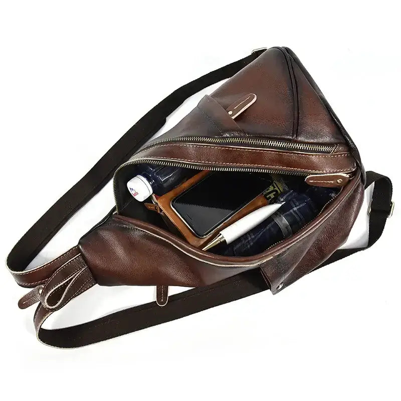 Genuine Cowhide Retro Leather Sling Pack for Men