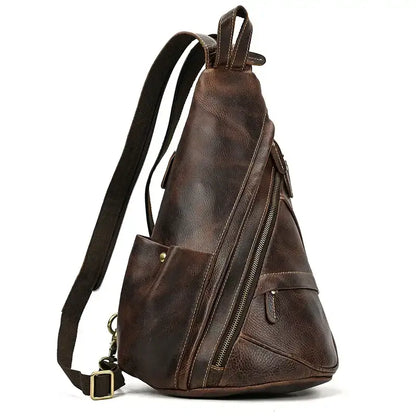 Genuine Cowhide Retro Leather Sling Pack for Men