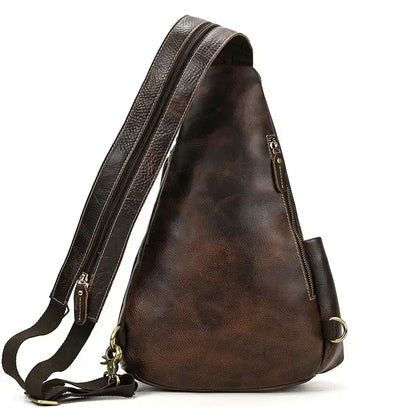 Genuine Cowhide Retro Leather Sling Pack for Men