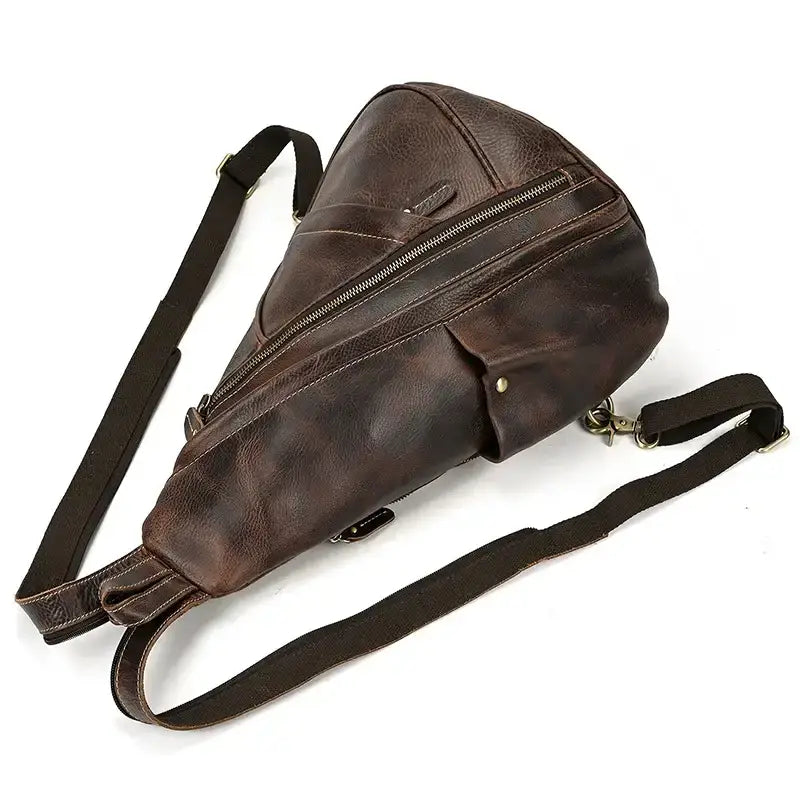 Genuine Cowhide Retro Leather Sling Pack for Men