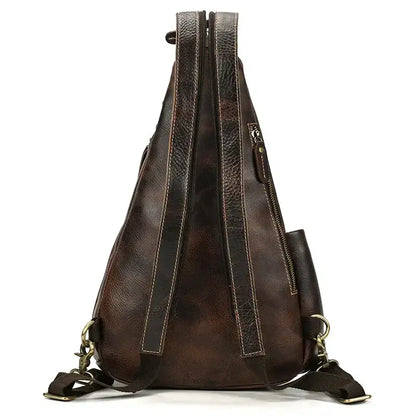 Genuine Cowhide Retro Leather Sling Pack for Men