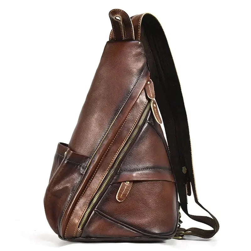 Vintage Men's Genuine Cowhide Leather Chest Bag | Design 1