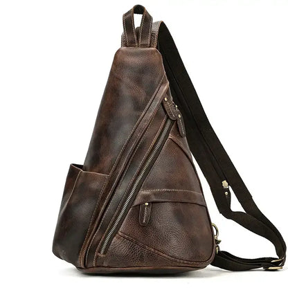 Genuine Cowhide Retro Leather Sling Pack for Men - Roasted Walnut