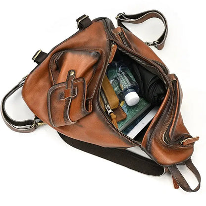 Men’s Chest Bag Genuine Leather Man Single Shoulder Messenger Male Sling Pack 2 Use Travel Backpack Summer Bags