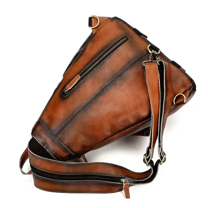 Genuine Cowhide Vintage Leather Brown Chest Bag for Men - Brown - Man Purse