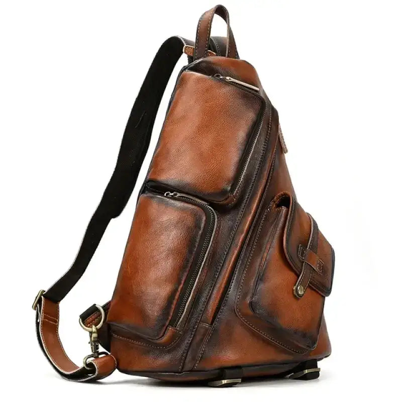 Vintage Men's Genuine Cowhide Leather Chest Bag | Design 2