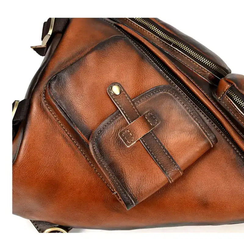 Genuine Cowhide Vintage Leather Brown Chest Bag for Men - Brown - Man Purse