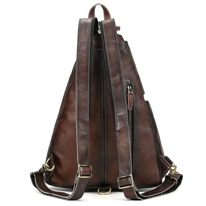 Genuine Cowhide Vintage Leather Chest Bag for Men - Roasted Walnut - Man Purse