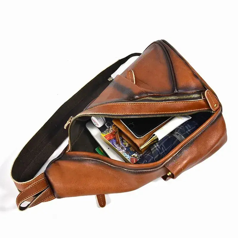 Genuine Cowhide Retro Leather Sling Pack for Men