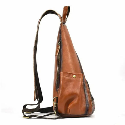 Genuine Cowhide Retro Leather Sling Pack for Men