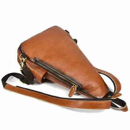 Genuine Cowhide Retro Leather Sling Pack for Men