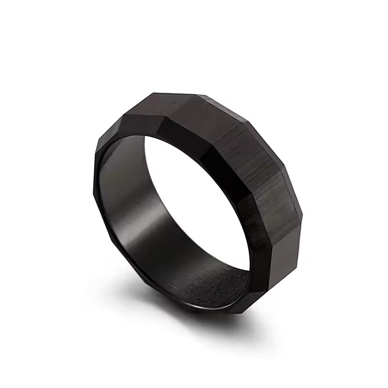 Geometric Nut-and-Bolt Men’s Rings 8mm - Black / 8 - Jewelry