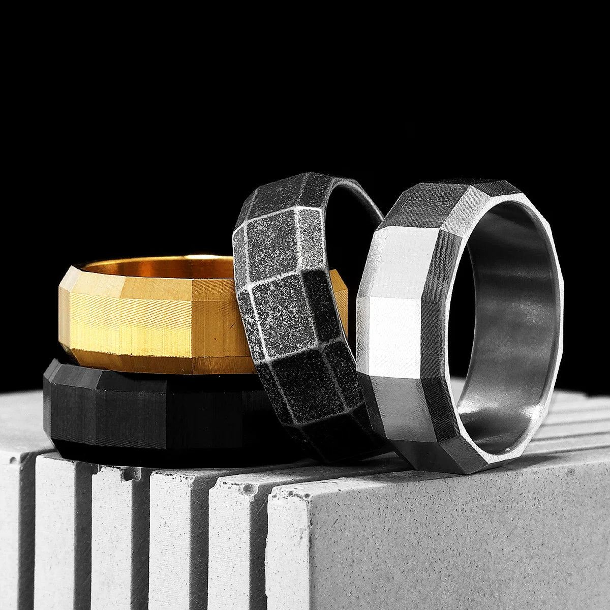 Geometric Nut-and-Bolt Men’s Rings 8mm - Jewelry