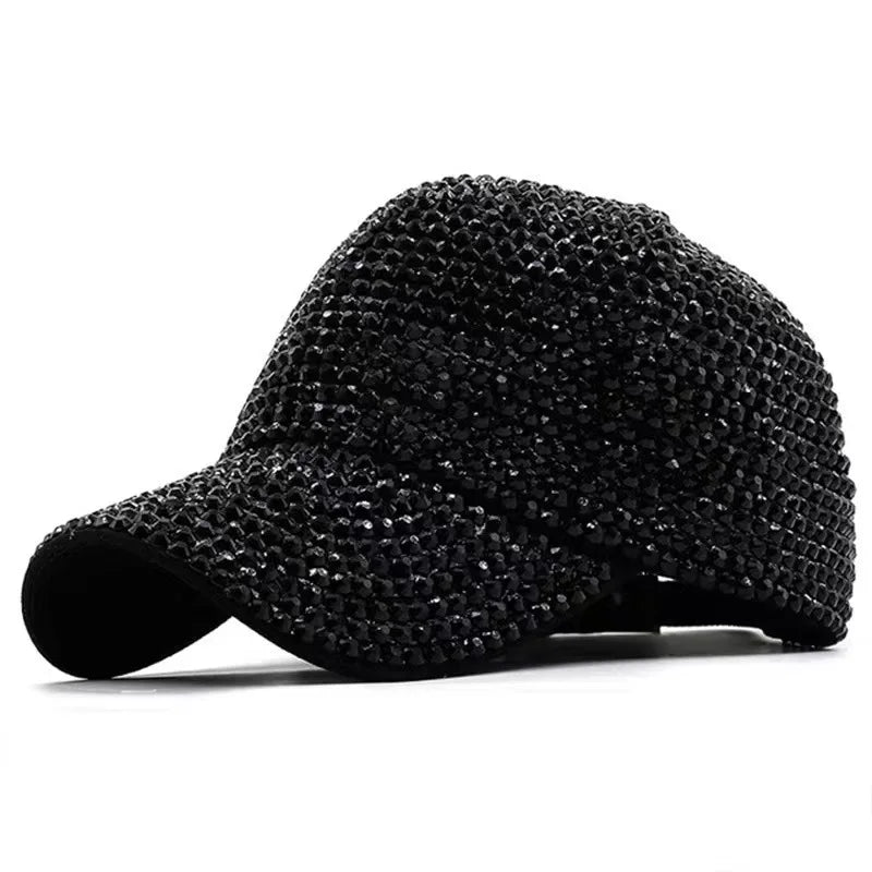 Sequined Rhinestone Pearl Baseball Cap for Women Snapback Hip Hop Hat Party Club - black / One Size