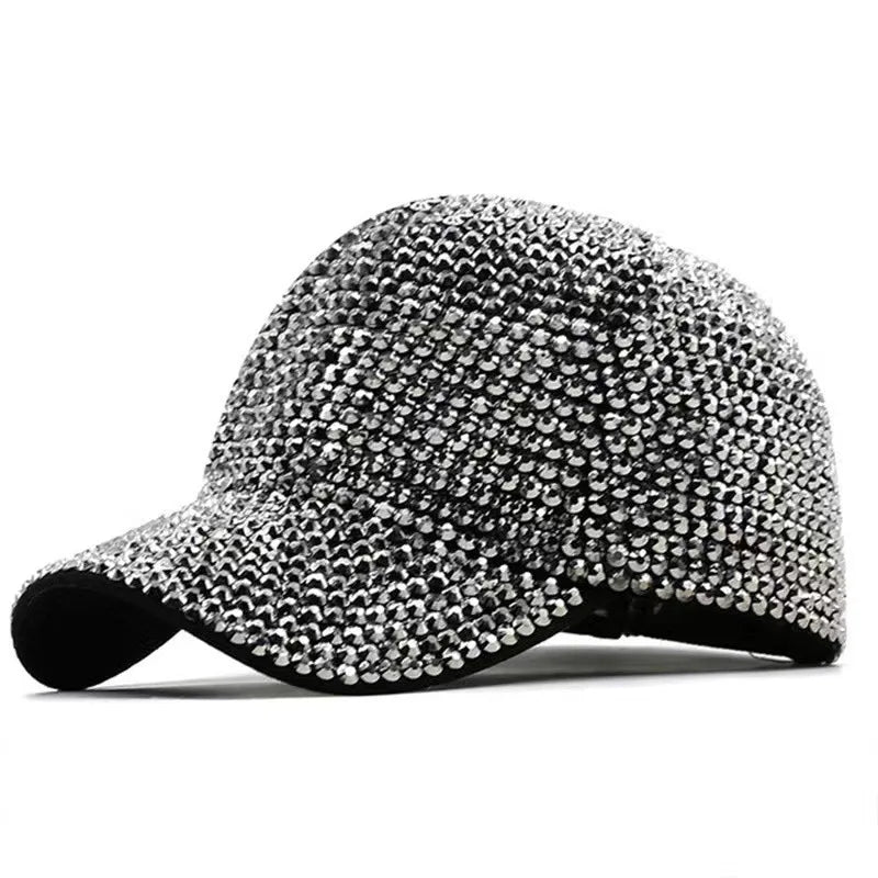 Sequined Rhinestone Pearl Baseball Cap for Women Snapback Hip Hop Hat Party Club - Dark Grey / One Size