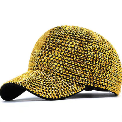 Sequined Rhinestone Pearl Baseball Cap for Women Snapback Hip Hop Hat Party Club - Yellow / One Size