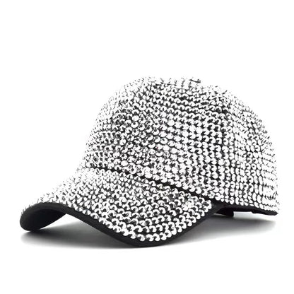 Sequined Rhinestone Pearl Baseball Cap for Women Snapback Hip Hop Hat Party Club - WHITE / One Size