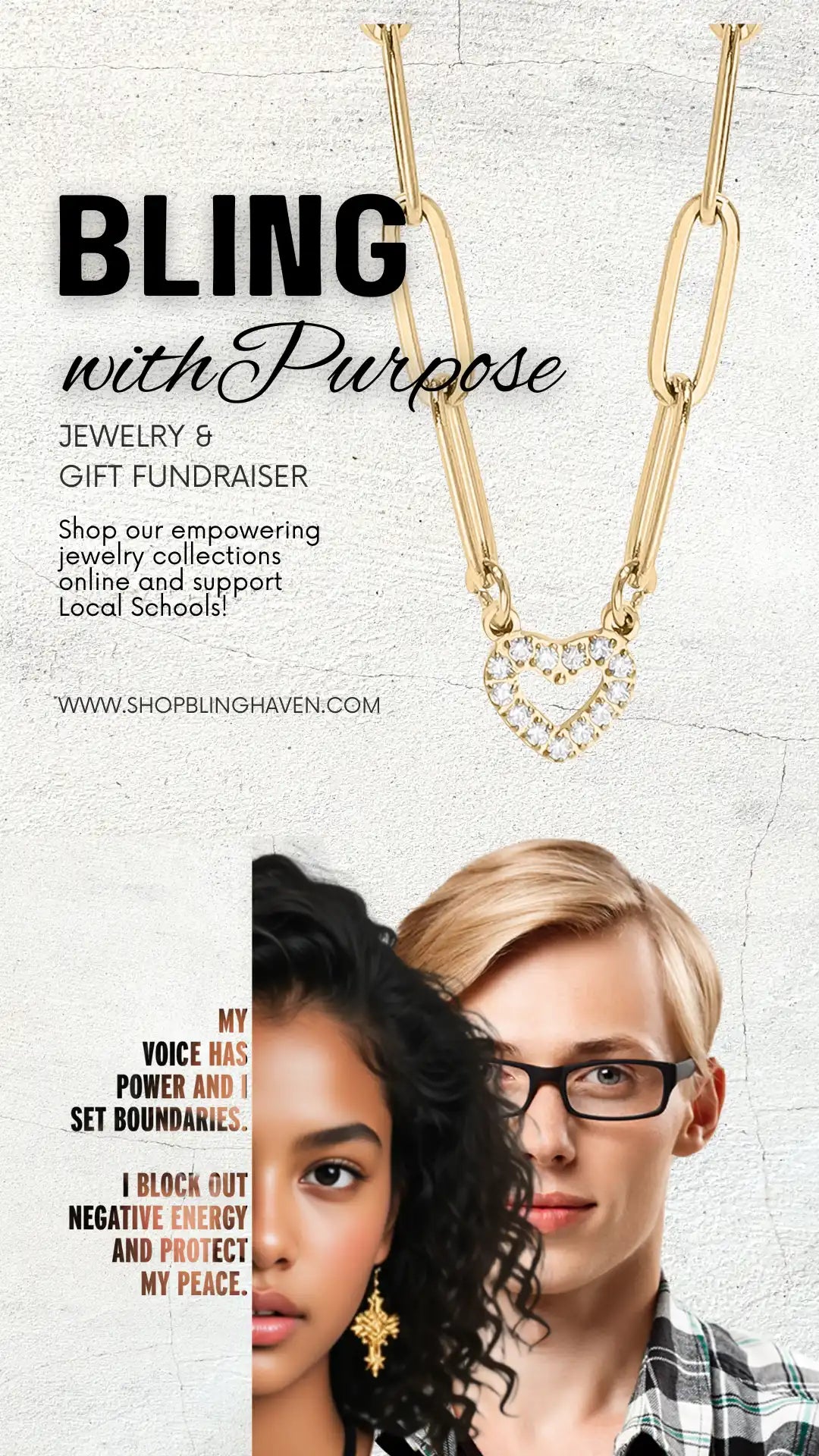 A gold chain necklace with a heart-shaped, rhinestone-encrusted pendant.