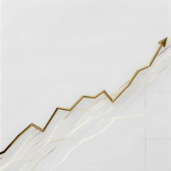 A gold-colored zigzag arrow pointing upwards.
