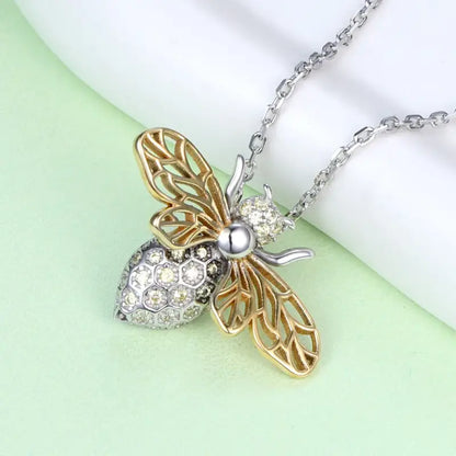 925 Sterling Silver Cute Animal Bee Necklace With Zircon Pendant Jewelry Birthday Christmas Gifts For Women Daughter