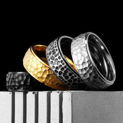 Beat Forging Meteorite Men Rings Stainless Steel Retro Punk Rock Simple Women Jewelry Fashion Accessories Gift Wholesale