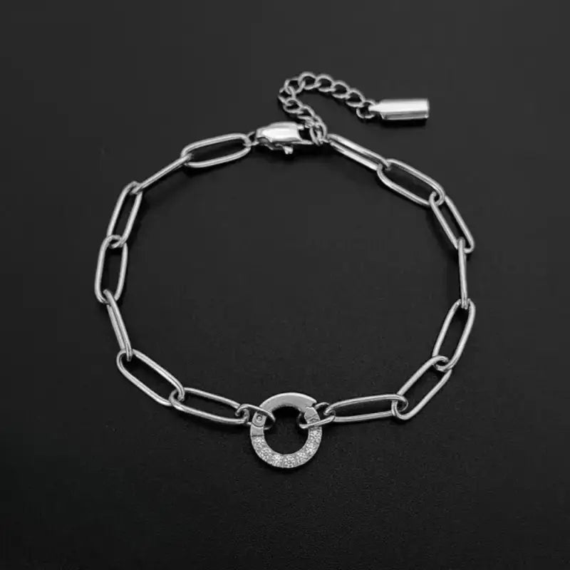 Haven Links Paperclip Bracelet Circle Diamonds Silver Jewelry