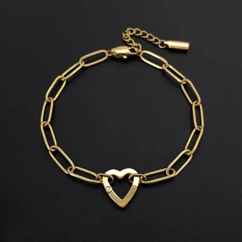 Haven Links Paperclip Bracelet Heart Gold Jewelry