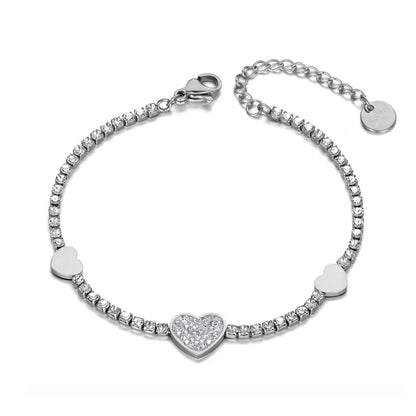 Lokaer Trendy Clay Rhinestone Heart Charm Bracelet For Women Stainless Steel CZ Crystal Link Chain Christmas B19134