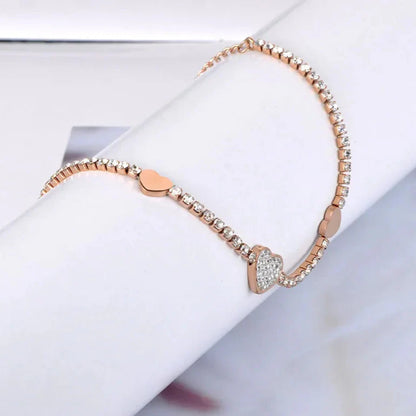 Lokaer Trendy Clay Rhinestone Heart Charm Bracelet For Women Stainless Steel CZ Crystal Link Chain Christmas B19134