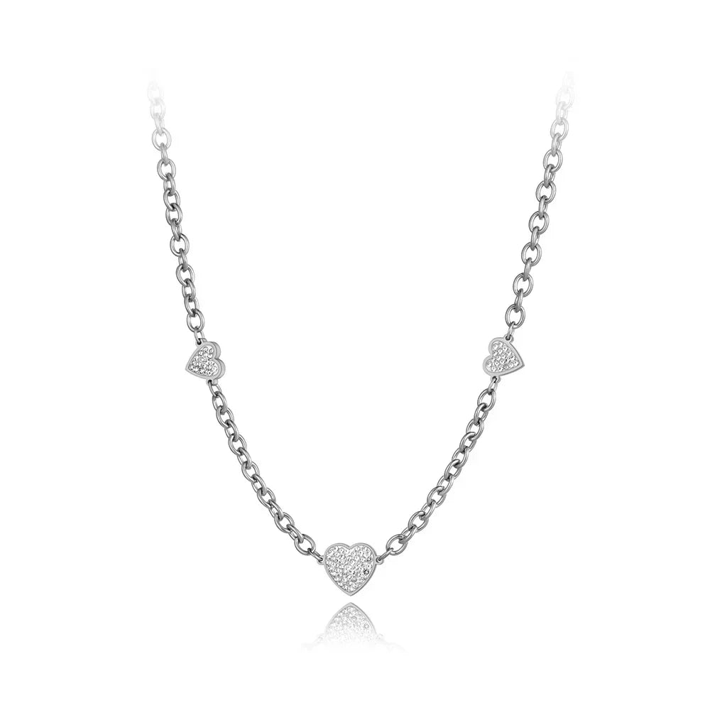 Lokaer Trendy Stainless Steel White Clay Rhinestone Heart Charm Necklace Jewelry Lovely Pendant For Women Girls N21123