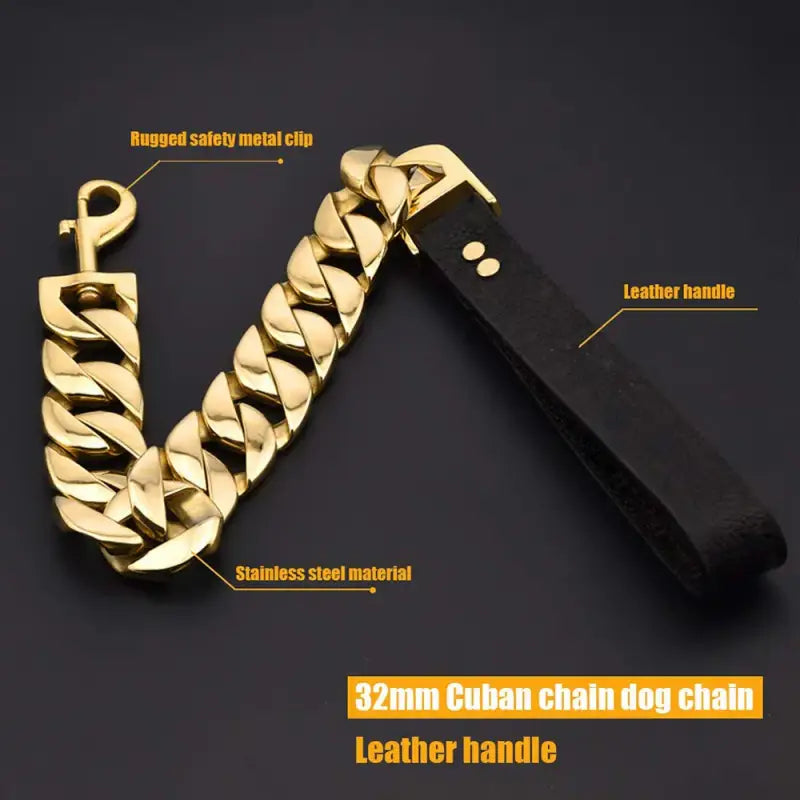 32mm Dog Leash Pet Collar Lead Stainless Steel Super Strong Gold Collar Chain Customized Bulldog Pitbull Large Dog