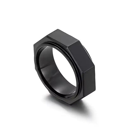 Hex Edge Spinner Ring 8mm - Black / 8 - Jewelry