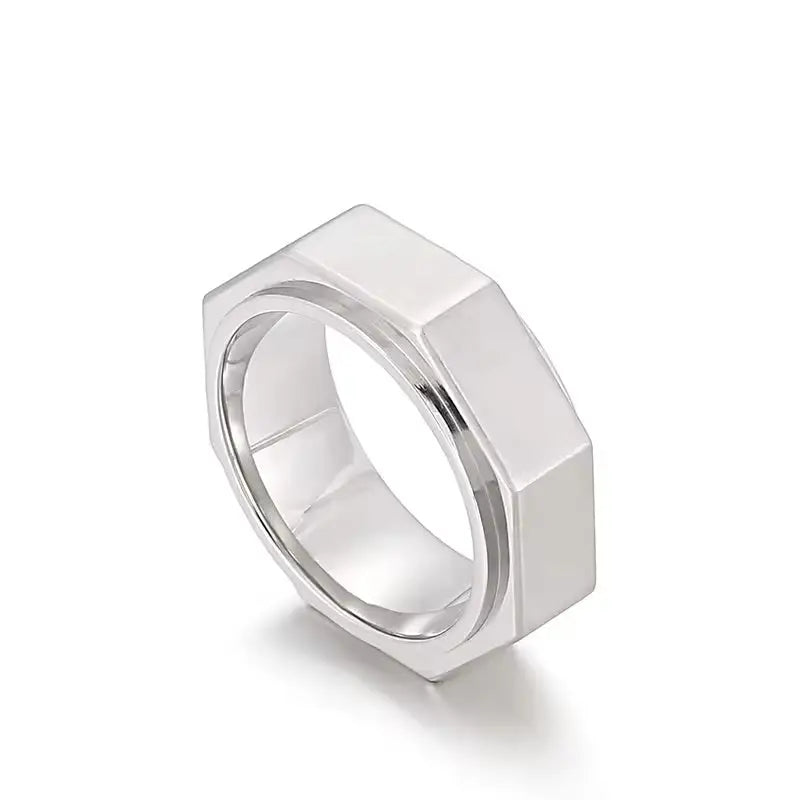 Hex Edge Spinner Ring 8mm - Silver / 8 - Jewelry