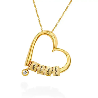 Dangling CZ Hollow Heart Custom Name Pendant: Hold Loved Ones Close - Gold / 1 Name / 16in