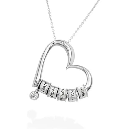 Dangling CZ Hollow Heart Custom Name Pendant: Hold Loved Ones Close - Silver / 1 Name / 16in