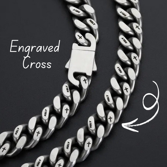 Holy Cross Engraved Cuban Chain Bracelet 13mm - Jewelry