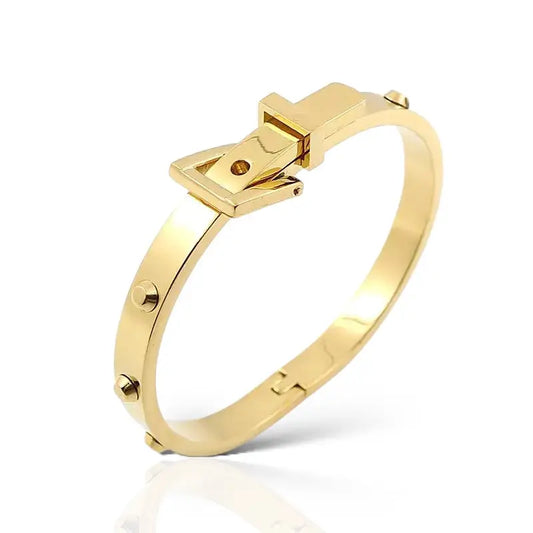 Industrial Chic Buckle Bangle Bracelet - Gold - Jewelry