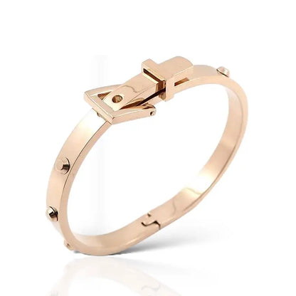 Industrial Chic Buckle Bangle Bracelet - Rose Gold - Jewelry