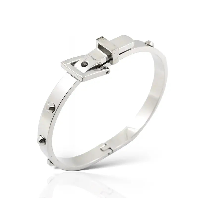 Industrial Chic Buckle Bangle Bracelet - Silver - Jewelry