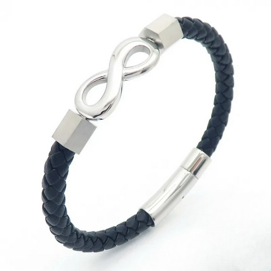 The Infinity Bond Leather and Stainless Steel Bracelet - 18k White Gold Plated - Jewelry