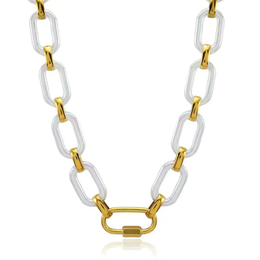 Iridescent White and Gold Chain Necklace - Jewelry