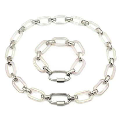 Iridescent White and Silver Chain Link Bracelet - Jewelry