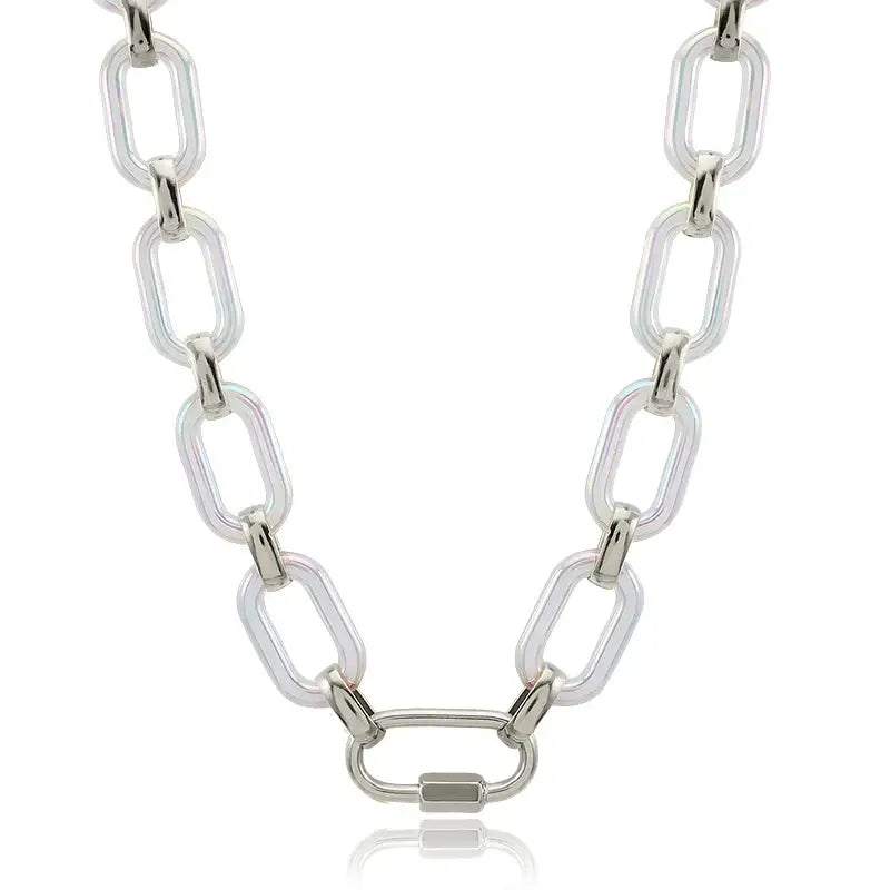 Iridescent White and Silver Chain Link Bracelet - Jewelry