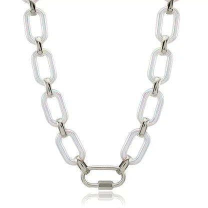 Iridescent White and Silver Chain Link Bracelet - Jewelry