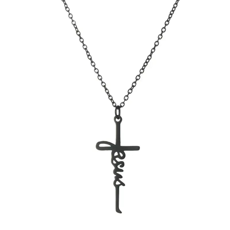 Skyrim Jesus Cross Pendant Necklace for Women Men Stainless Steel Neck Chains Religious Christian Savior Faith Jewelry